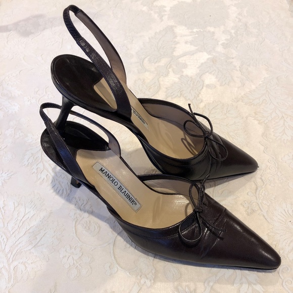 Manolo Blahnik Shoes - Manolo Blahnik Burgundy Leather Sling-back Pumps